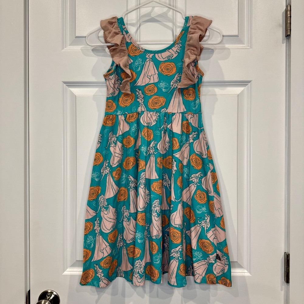Rags Disney Princess Aurora Rose Teal Flutter Sleeve Dress Size 11/12